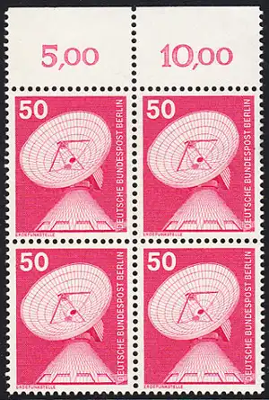 BERLIN 1975 Michel-Nummer 499 postfrisch BLOCK RÄNDER oben - Industrie und Technik: Erdfunkstelle Raisting