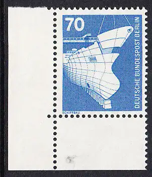 BERLIN 1975 Michel-Nummer 500 postfrisch EINZELMARKE ECKRAND unten links - Industrie und Technik: Schiffbau