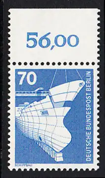 BERLIN 1975 Michel-Nummer 500 postfrisch EINZELMARKE RAND oben (b) - Industrie und Technik: Schiffbau