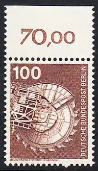 BERLIN 1975 Michel-Nummer 502 postfrisch EINZELMARKE RAND oben (b) - Industrie und Technik: Braunkohlenförderbagger