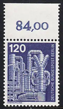 BERLIN 1975 Michel-Nummer 503 postfrisch EINZELMARKE RAND oben (b) - Industrie und Technik: Chemieanlage zur Erzeugung von Styrol