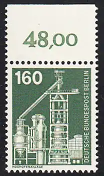 BERLIN 1975 Michel-Nummer 505 postfrisch EINZELMARKE RAND oben (b) - Industrie und Technik: Großhochofen mit Winderhitzeranlage