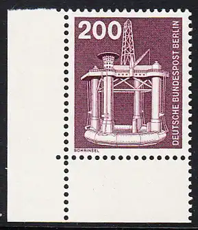 BERLIN 1975 Michel-Nummer 506 postfrisch EINZELMARKE ECKRAND unten links - Industrie und Technik: Bohrinsel
