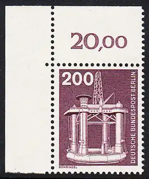BERLIN 1975 Michel-Nummer 506 postfrisch EINZELMARKE ECKRAND oben links - Industrie und Technik: Bohrinsel