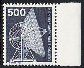 BERLIN 1975 Michel-Nummer 507 postfrisch EINZELMARKE RAND rechts - Industrie und Technik: Radioteleskop