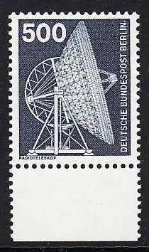 BERLIN 1975 Michel-Nummer 507 postfrisch EINZELMARKE RAND unten - Industrie und Technik: Radioteleskop