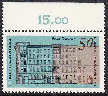 BERLIN 1975 Michel-Nummer 508 postfrisch EINZELMARKE RAND oben (b) - Europäisches Denkmalschutzjahr