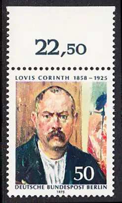 BERLIN 1975 Michel-Nummer 509 postfrisch EINZELMARKE RAND oben - Lovis Corinth, Maler und Grafiker