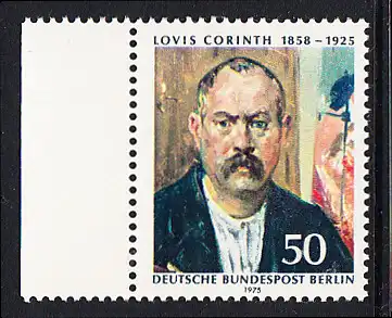 BERLIN 1975 Michel-Nummer 509 postfrisch EINZELMARKE RAND links - Lovis Corinth, Maler und Grafiker