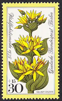 BERLIN 1975 Michel-Nummer 510 postfrisch EINZELMARKE - Alpenblumen: Gelber Enzian