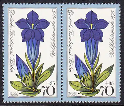 BERLIN 1975 Michel-Nummer 513 postfrisch horiz.PAAR - Alpenblumen: Stengelloser Enzian