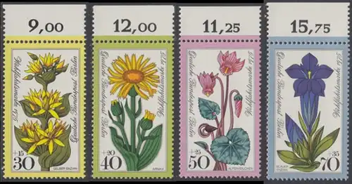 BERLIN 1975 Michel-Nummer 510-513 postfrisch SATZ(4) EINZELMARKEN RÄNDER oben (a07) - Alpenblumen