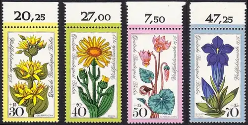 BERLIN 1975 Michel-Nummer 510-513 postfrisch SATZ(4) EINZELMARKEN RÄNDER oben (a06) - Alpenblumen
