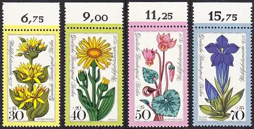 BERLIN 1975 Michel-Nummer 510-513 postfrisch SATZ(4) EINZELMARKEN RÄNDER oben (a02) - Alpenblumen