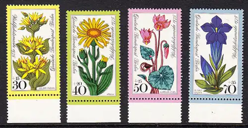 BERLIN 1975 Michel-Nummer 510-513 postfrisch SATZ(4) EINZELMARKEN RÄNDER unten - Alpenblumen