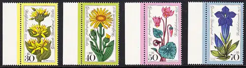 BERLIN 1975 Michel-Nummer 510-513 postfrisch SATZ(4) EINZELMARKEN RÄNDER links - Alpenblumen