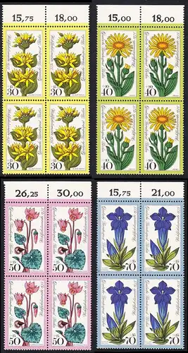 BERLIN 1975 Michel-Nummer 510-513 postfrisch SATZ(4) BLÖCKE RÄNDER oben - Alpenblumen