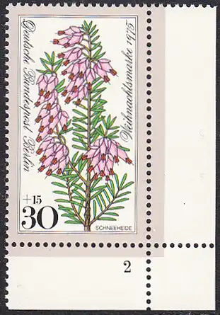 BERLIN 1975 Michel-Nummer 514 postfrisch EINZELMARKE ECKRAND unten rechts (b) - Weihnachten