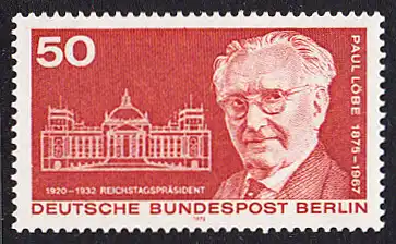 BERLIN 1975 Michel-Nummer 515 postfrisch EINZELMARKE - Paul Löbe, Politiker, Reichstagspräsident