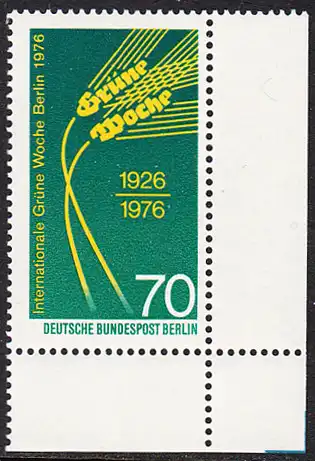 BERLIN 1976 Michel-Nummer 516 postfrisch EINZELMARKE ECKRAND unten rechts - Internationale Grüne Woche