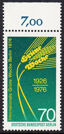 BERLIN 1976 Michel-Nummer 516 postfrisch EINZELMARKE RAND oben (a) - Internationale Grüne Woche