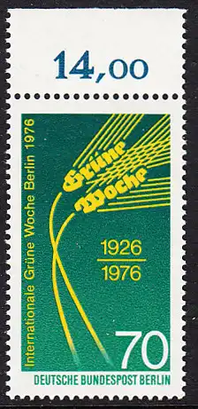 BERLIN 1976 Michel-Nummer 516 postfrisch EINZELMARKE RAND oben (c) - Internationale Grüne Woche