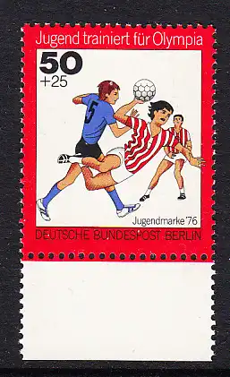 BERLIN 1976 Michel-Nummer 519 postfrisch EINZELMARKE RAND unten - Jugend trainiert für Olympia: Handball