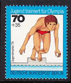 BERLIN 1976 Michel-Nummer 520 postfrisch EINZELMARKE - Jugend trainiert für Olympia: Schwimmen (Startsprung)