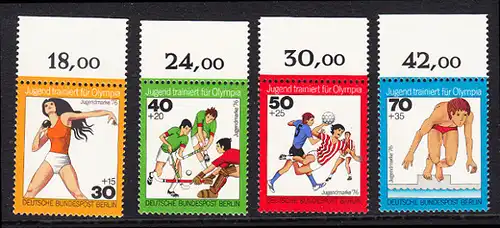 BERLIN 1976 Michel-Nummer 517-520 postfrisch SATZ(4) EINZELMARKEN RÄNDER oben (b) - Jugend trainiert für Olympia