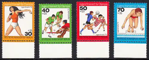BERLIN 1976 Michel-Nummer 517-520 postfrisch SATZ(4) EINZELMARKEN RÄNDER unten - Jugend trainiert für Olympia