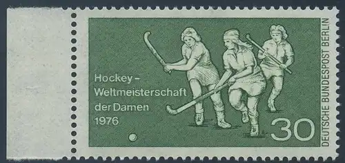 BERLIN 1976 Michel-Nummer 521 postfrisch EINZELMARKE RAND links - Hockey-Weltmeisterschaft der Damen, Berlin