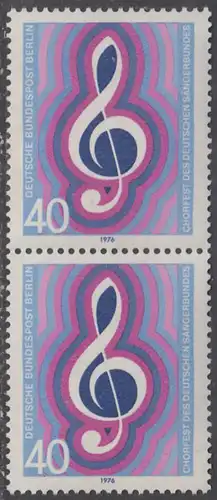 BERLIN 1976 Michel-Nummer 522 postfrisch vert.PAAR - Chorfest des Deutschen Sängerbundes, Berlin