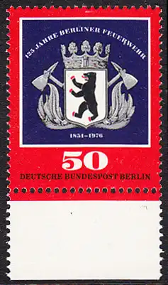 BERLIN 1976 Michel-Nummer 523 postfrisch EINZELMARKE RAND unten - Berliner Feuerwehr