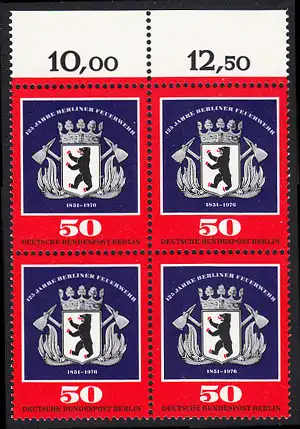 BERLIN 1976 Michel-Nummer 523 postfrisch BLOCK RÄNDER oben (a02) - Berliner Feuerwehr