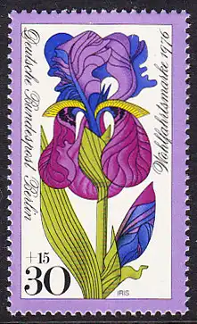 BERLIN 1976 Michel-Nummer 524 postfrisch EINZELMARKE - Gartenblumen: Iris