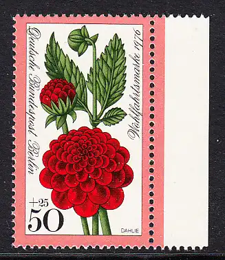 BERLIN 1976 Michel-Nummer 526 postfrisch EINZELMARKE RAND rechts - Gartenblumen: Dahlie