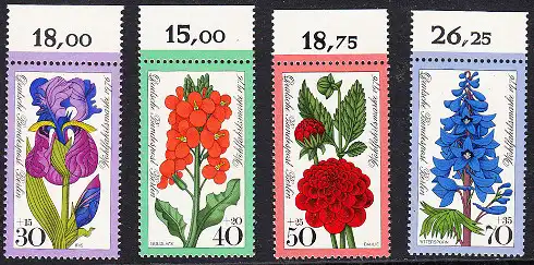 BERLIN 1976 Michel-Nummer 524-527 postfrisch SATZ(4) EINZELMARKEN RÄNDER oben (d) - Gartenblumen
