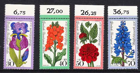 BERLIN 1976 Michel-Nummer 524-527 postfrisch SATZ(4) EINZELMARKEN RÄNDER oben (c) - Gartenblumen