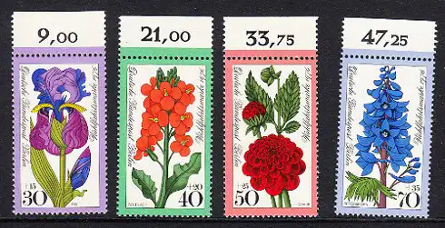 BERLIN 1976 Michel-Nummer 524-527 postfrisch SATZ(4) EINZELMARKEN RÄNDER oben (a) - Gartenblumen