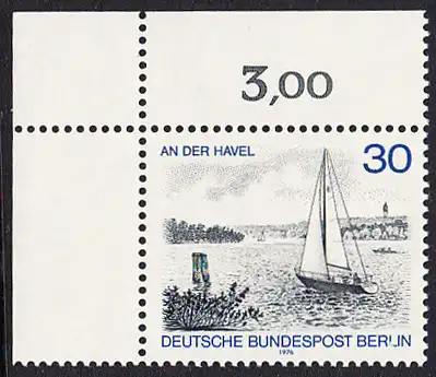 BERLIN 1976 Michel-Nummer 529 postfrisch EINZELMARKE ECKRAND oben links - Berlin-Ansichten: An der Havel