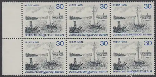 BERLIN 1976 Michel-Nummer 529 postfrisch horiz.BLOCK(6) RÄNDER links - Berlin-Ansichten: An der Havel