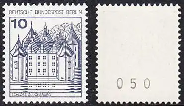 BERLIN 1977 Michel-Nummer 532 postfrisch EINZELMARKE m/ rücks.Rollennummer 050 - Burgen und Schlösser: Schloss Glücksburg