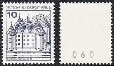 BERLIN 1977 Michel-Nummer 532 postfrisch EINZELMARKE m/ rücks.Rollennummer 060 - Burgen und Schlösser: Schloss Glücksburg