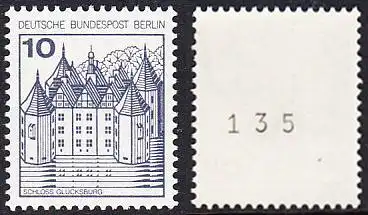 BERLIN 1977 Michel-Nummer 532 postfrisch EINZELMARKE m/ rücks.Rollennummer 135 - Burgen und Schlösser: Schloss Glücksburg