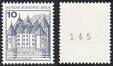 BERLIN 1977 Michel-Nummer 532 postfrisch EINZELMARKE m/ rücks.Rollennummer 145 - Burgen und Schlösser: Schloss Glücksburg