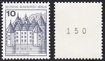 BERLIN 1977 Michel-Nummer 532 postfrisch EINZELMARKE m/ rücks.Rollennummer 150 - Burgen und Schlösser: Schloss Glücksburg