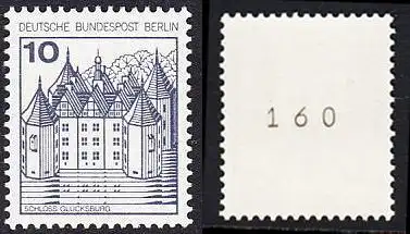 BERLIN 1977 Michel-Nummer 532 postfrisch EINZELMARKE m/ rücks.Rollennummer 160 - Burgen und Schlösser: Schloss Glücksburg