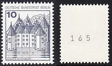 BERLIN 1977 Michel-Nummer 532 postfrisch EINZELMARKE m/ rücks.Rollennummer 165 - Burgen und Schlösser: Schloss Glücksburg