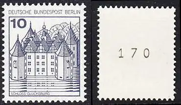 BERLIN 1977 Michel-Nummer 532 postfrisch EINZELMARKE m/ rücks.Rollennummer 170 - Burgen und Schlösser: Schloss Glücksburg