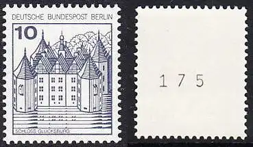 BERLIN 1977 Michel-Nummer 532 postfrisch EINZELMARKE m/ rücks.Rollennummer 175 - Burgen und Schlösser: Schloss Glücksburg